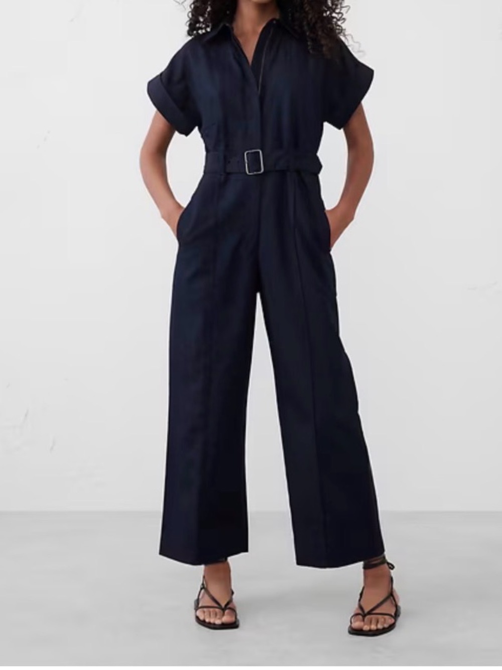 Banana Republic NWT Jumpsuit Womens Size 18 Blue Linen Cotton Belted Wide Leg